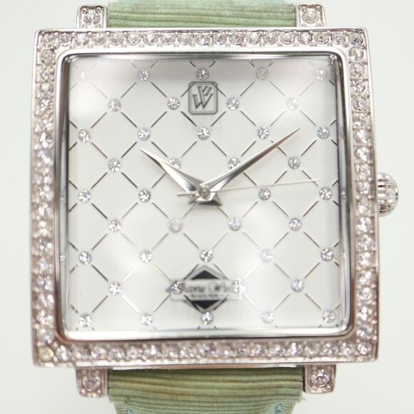 Victoria Wieck Women Gem Square Watch 36mm Dial Teal Leather Strap w New Battery - Picture 6 of 16